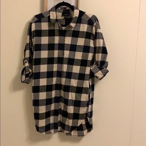 Blue and Cream Longline Flannel! With Pockets!